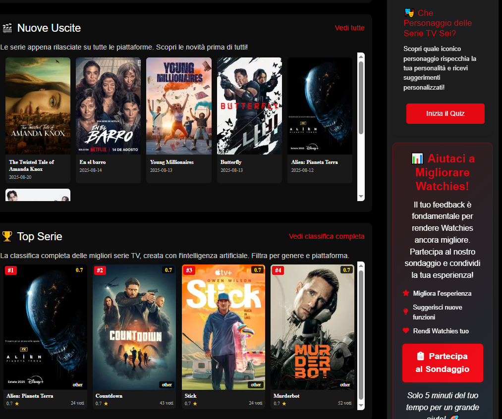 👉 Watchies: consigli su cosa guardare tra film e serie TV ogni giorno