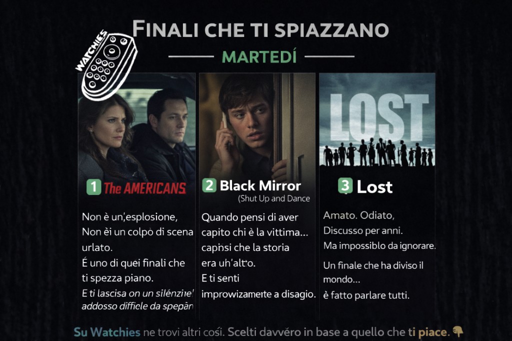 Recensione MARTEDÌ – Finali che ti spiazzano: The Americans, Black Mirror, Lost - Locandina